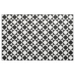 White Black Retro Squares Triangles Pattern Fabric