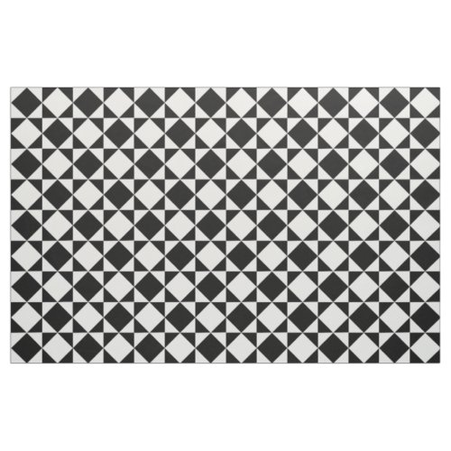 White Black Retro Squares Triangles Pattern Fabric