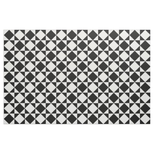 White Black Retro Squares Triangles Pattern Fabric