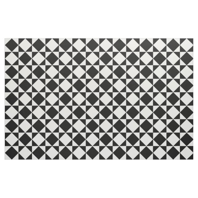 White Black Retro Squares Triangles Pattern Fabric (Fat Quarter)