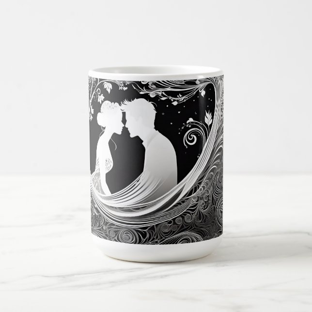 White & Black Romantic Silhouette Couple Coffee Mug (Center)