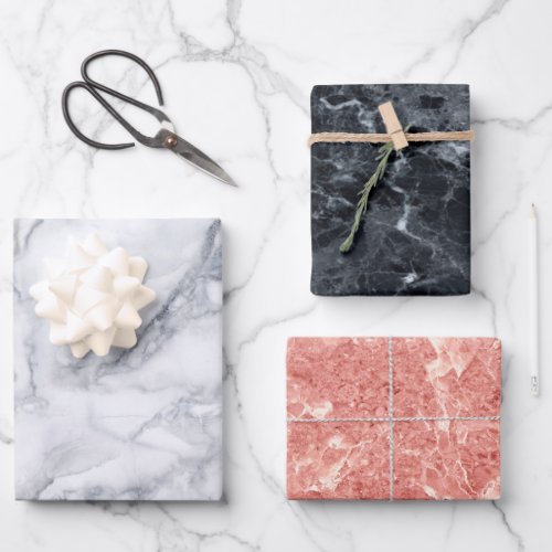 White Black Rose Gold Marble Texture Wrapping Paper Sheets