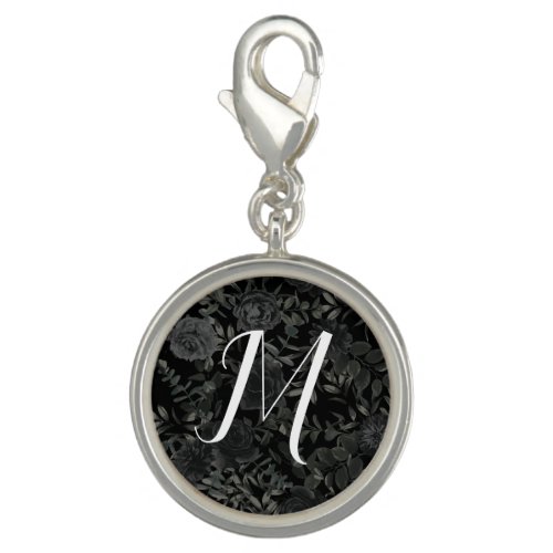 White  Black Rose Gothic Monogram Charm