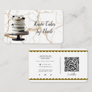 White & Black Rustic Cake Marble Social Media QR  Business Card