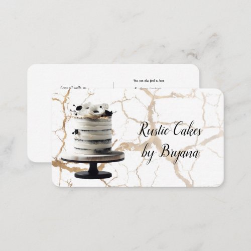 White  Black Rustic Cake Marble Social Media QR  Business Card