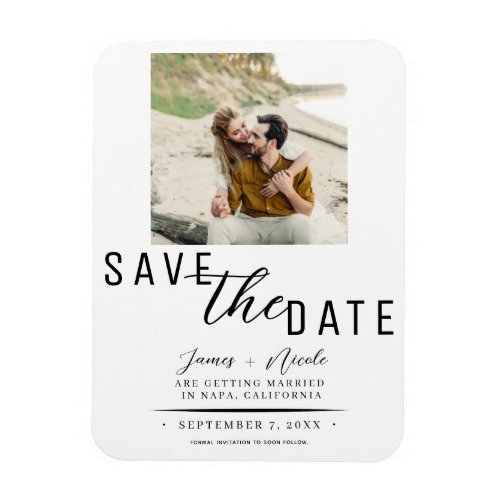 White  Black Save the Date Photo Wedding Magnet