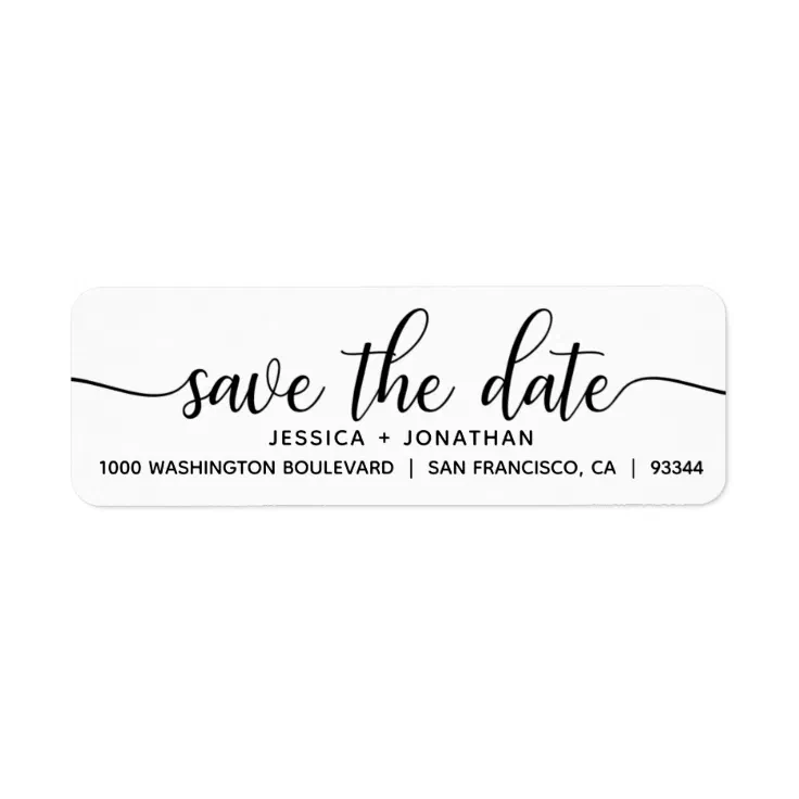 White Black SAVE THE DATE Wedding Return Address Label