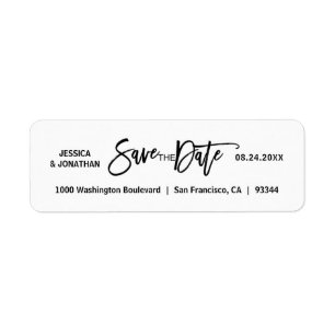 White Black SAVE THE DATE Wedding Return Address Label