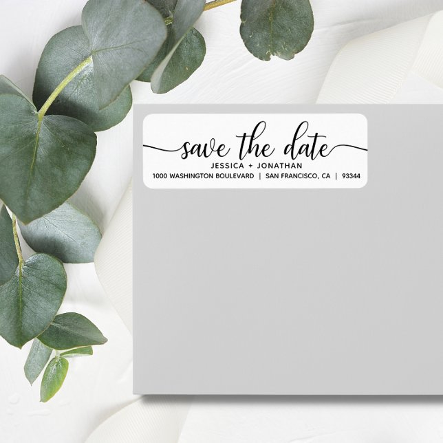 White Black SAVE THE DATE Wedding Return Address Label (White Black SAVE THE DATE Wedding Return Address Label)