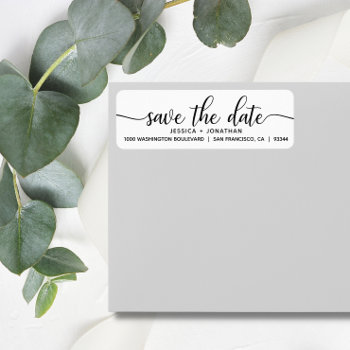 White Black Save The Date Wedding Return Address Label by UniqueWeddingShop at Zazzle