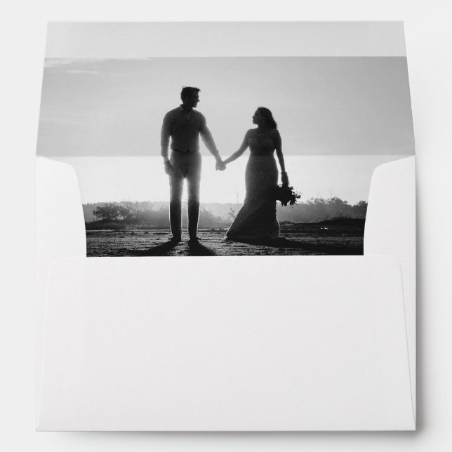 White & Black Script Couple Photo 5x7 Wedding  Envelope (Back (Bottom))
