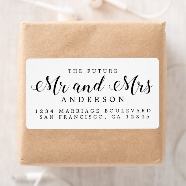 White Black Script Future Mr Mrs Return Address Label (Insitu)