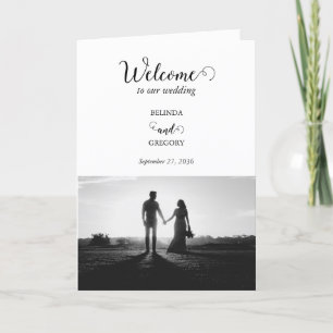 White Black Script Photo Wedding Order of Service Program