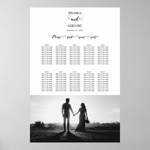 White  Black Script Photo Wedding Seating Chart