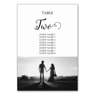 White & Black Script Photo Wedding Table Number