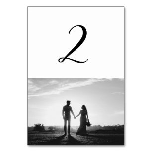 White & Black Script Photo Wedding Table Number