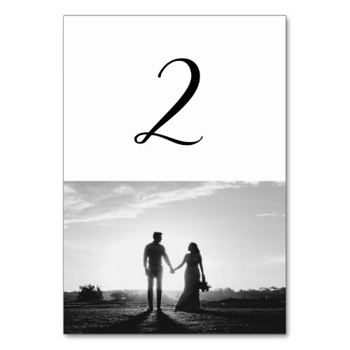 White  Black Script Photo Wedding Table Number
