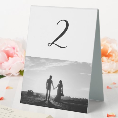 White  Black Script Photo Wedding Table Number Table Tent Sign