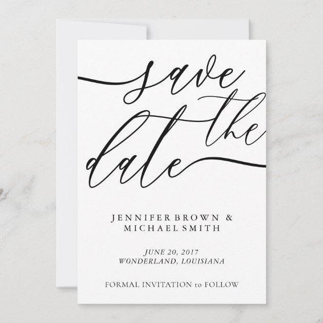 White Black Script Wedding Photo Calligraphy Save The Date