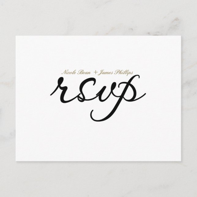 White & Black Script Wedding RSVP Postcard (Front)