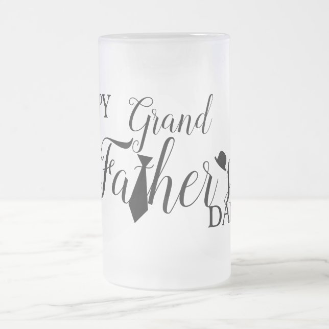 White Black Scripts Tie Happy Grand Father's Day  Frosted Glass Beer Mug (Center)