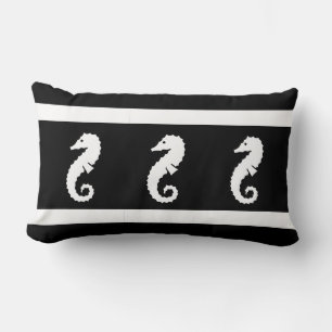white /black SEAHORSE on PILLOW coastal