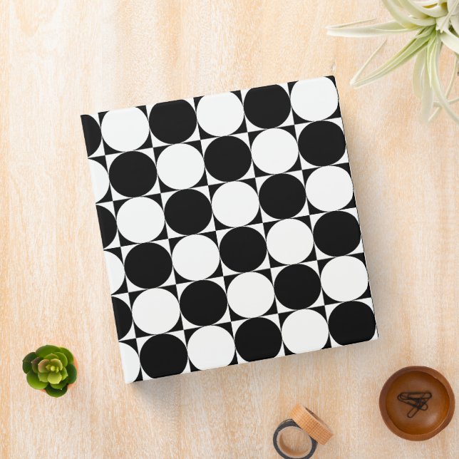 White Black Seventies Circles Squares Art Pattern Binder (In Situ)