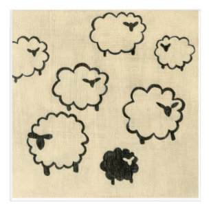 White & Black Sheep on Cream Background Acrylic Print