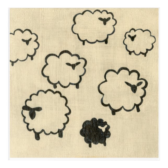 White & Black Sheep on Cream Background Acrylic Print (Front)