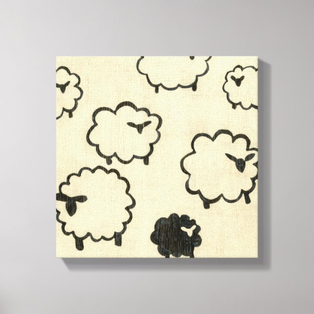 White & Black Sheep on Cream Background Canvas Print (Front)