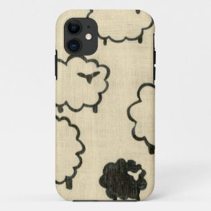 White & Black Sheep on Cream Background iPhone 11 Case
