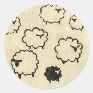 White & Black Sheep on Cream Background Classic Round Sticker