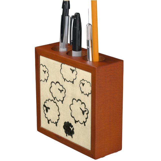 White & Black Sheep on Cream Background Desk Organizer (In Situ)