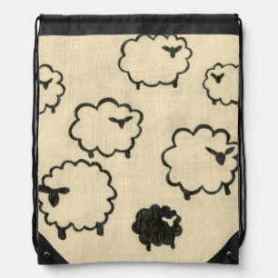 White & Black Sheep on Cream Background Drawstring Bag