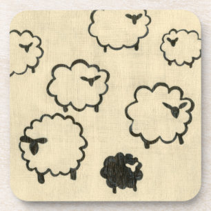 White & Black Sheep on Cream Background Drink Coaster