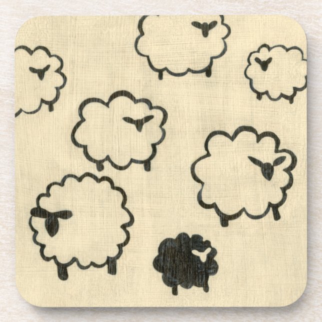 White & Black Sheep on Cream Background Drink Coaster (Front)