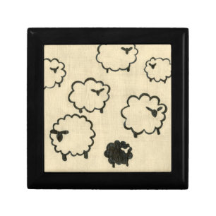 White & Black Sheep on Cream Background Jewelry Box