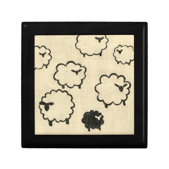 White & Black Sheep on Cream Background Jewelry Box (Front)