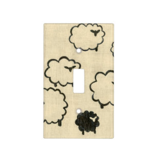 White & Black Sheep on Cream Background Light Switch Cover