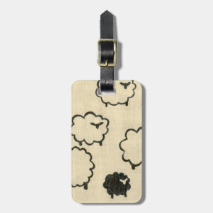 White & Black Sheep on Cream Background Luggage Tag