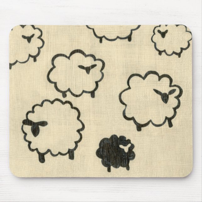 White & Black Sheep on Cream Background Mouse Pad (Front)