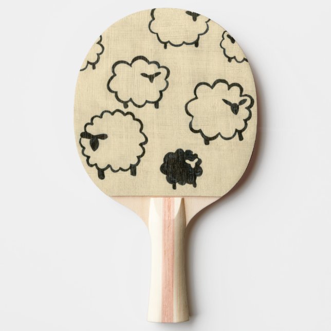 White & Black Sheep on Cream Background Ping-Pong Paddle (Front)