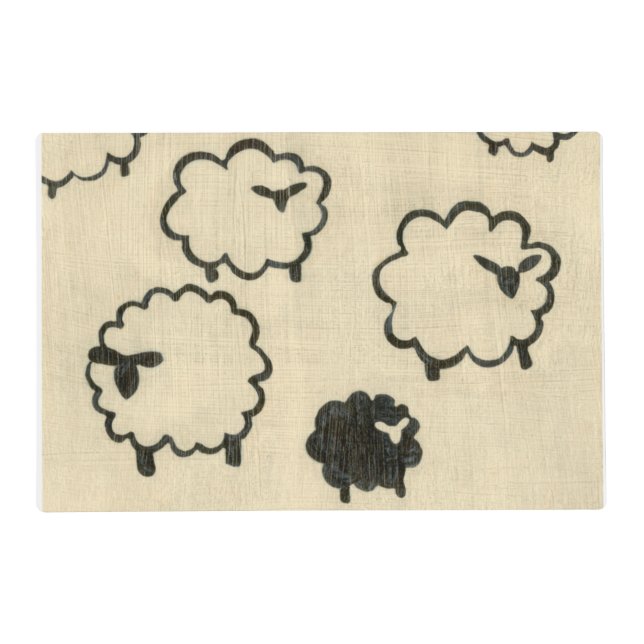 White & Black Sheep on Cream Background Placemat (Front)
