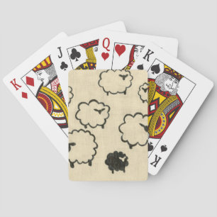 White & Black Sheep on Cream Background Poker Cards