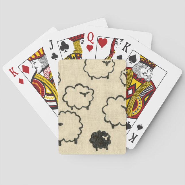 White & Black Sheep on Cream Background Poker Cards (Back)