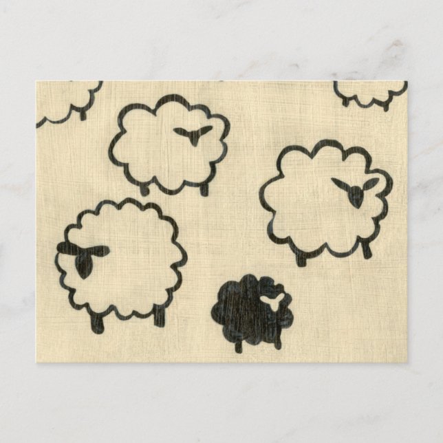 White & Black Sheep on Cream Background Postcard (Front)