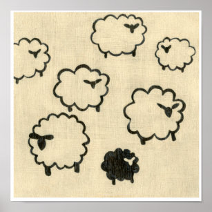 White & Black Sheep on Cream Background Poster