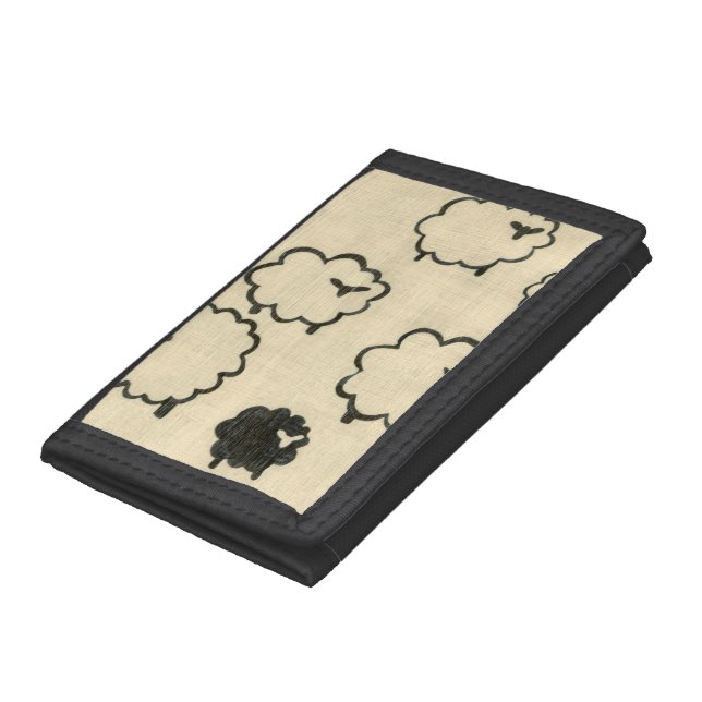 White & Black Sheep on Cream Background Trifold Wallet (Bottom)