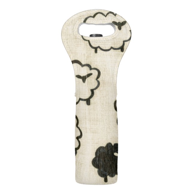 White & Black Sheep on Cream Background Wine Bag (Back)