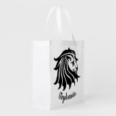 White Black Silhouette Lion Reusable Grocery Bag (Back Side)